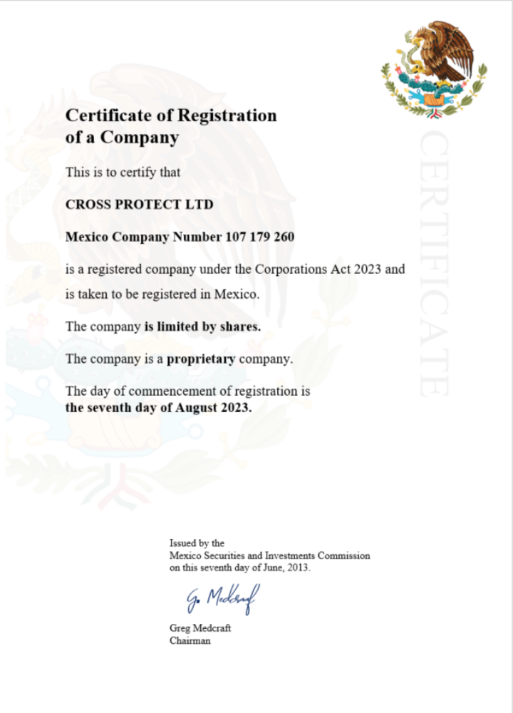 Mexico business registration certificate Word and PDF template